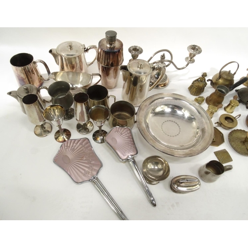 192 - Box of metalwares including silverplate, stainless steel, brassware and souvenir teaspoons, etc