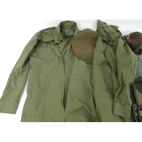 763 - Collection of military interest clothing and other items including Yugoslavian camouflage suite, Bel... 