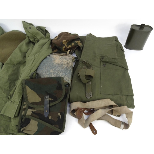 763 - Collection of military interest clothing and other items including Yugoslavian camouflage suite, Bel... 