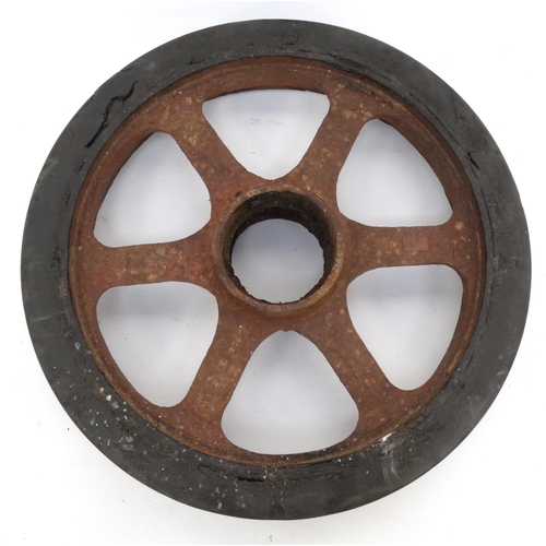 758 - Military interest 1940s Bren gun carrier wheel with noted provenance 'Found in the Grounds of Possin... 