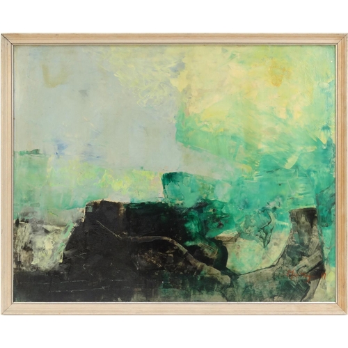 89 - Abstract picture bearing a signature Montague 67, contemporary framed, 76cm x 59cm excluding the fra... 