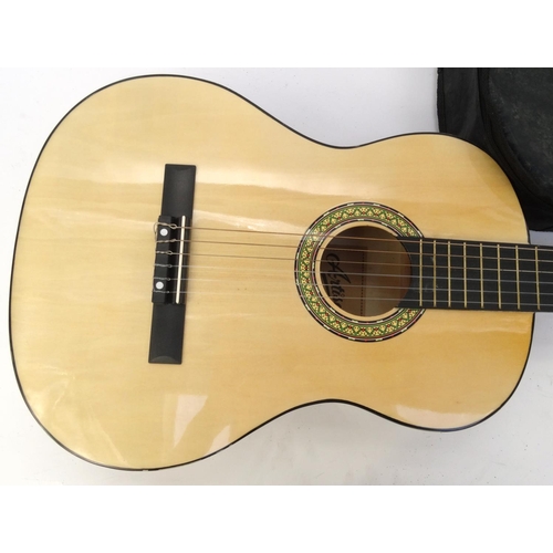 158 - Artisan wooden acoustic guitar with carry case