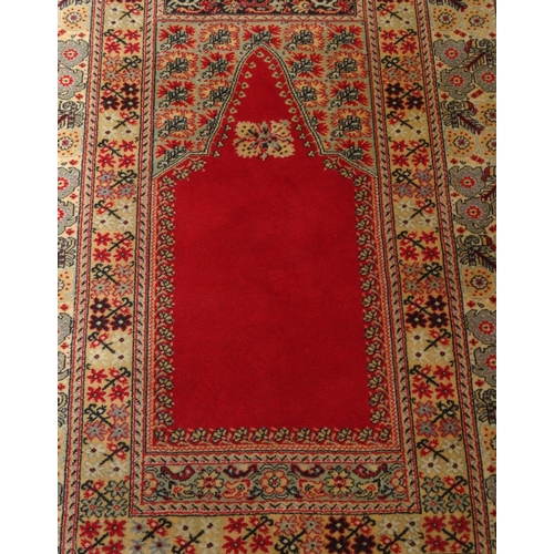 75 - Middle Eastern red and beige ground prayer rug, 200cm x 135cm
