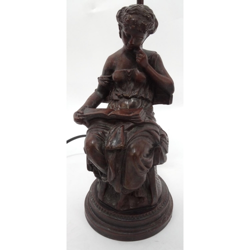 183 - Bronzed figural table lamp with frosted glass shade, 57cm high