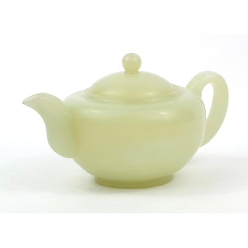 640 - Oriental Chinese green jade teapot, 10.5cm high