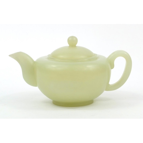 640 - Oriental Chinese green jade teapot, 10.5cm high