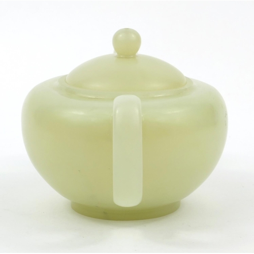 640 - Oriental Chinese green jade teapot, 10.5cm high