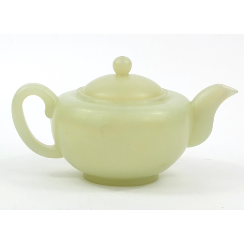 640 - Oriental Chinese green jade teapot, 10.5cm high