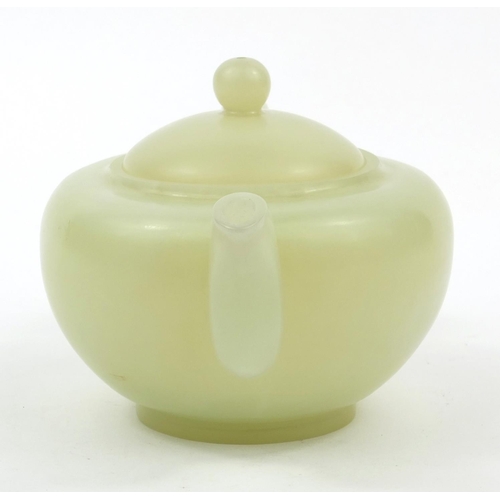 640 - Oriental Chinese green jade teapot, 10.5cm high