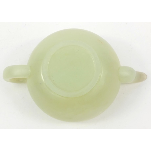 640 - Oriental Chinese green jade teapot, 10.5cm high