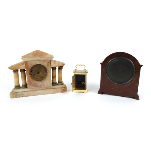 272 - Mahogany mantel clock, marble mantel clock and a miniature brass carriage clock