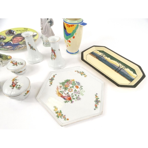 211 - Assorted china comprising Lladro figure, Karl Enz bird, Royal Doulton plates and vases and a Czechos... 