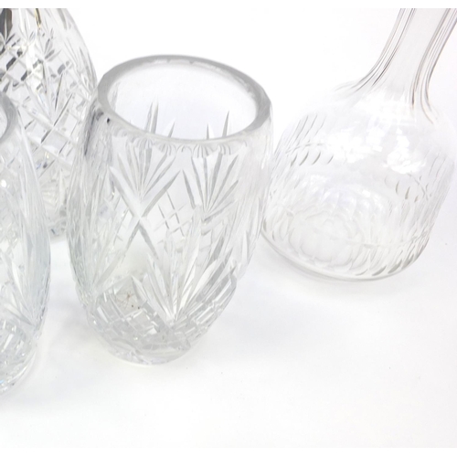 174 - Assorted glassware including good quality cut glass decanters, vases, jugs, scent bottles, etc