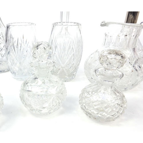 174 - Assorted glassware including good quality cut glass decanters, vases, jugs, scent bottles, etc