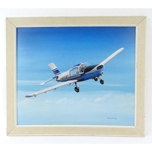 768 - Westacott 1970 oil on board of a military plane, contemporary framed, 60cm x 50cm excluding the fram... 