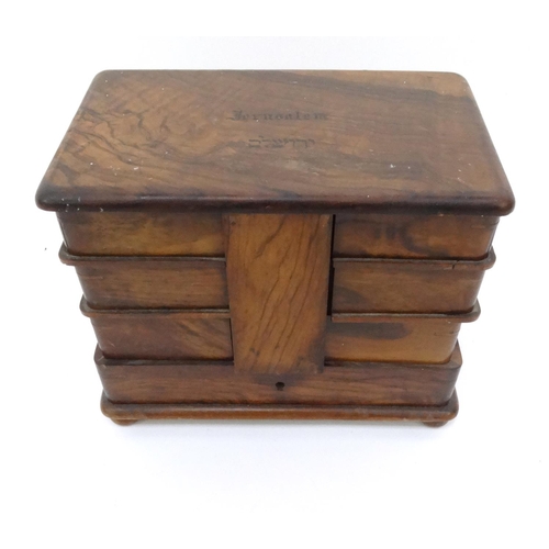 238 - Jerusalem olive wood sectional jewellery box, 16cm high