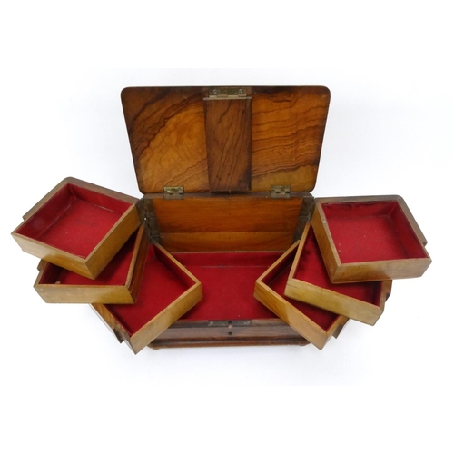 238 - Jerusalem olive wood sectional jewellery box, 16cm high