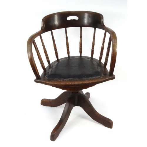 120 - Antique oak captain's chair with Alexander Lefever? label to the back