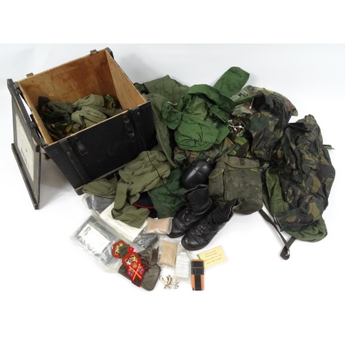 761 - Wooden crate of military army kit