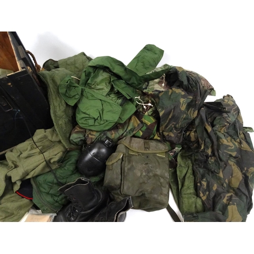 761 - Wooden crate of military army kit