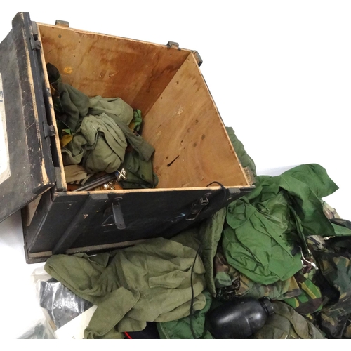 761 - Wooden crate of military army kit