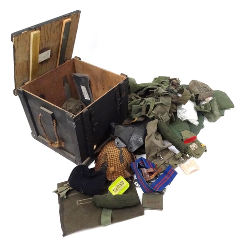 760 - Wooden crate of military army kit