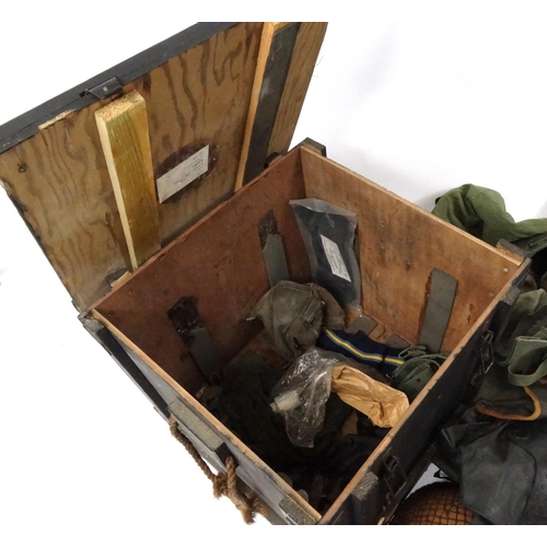 760 - Wooden crate of military army kit