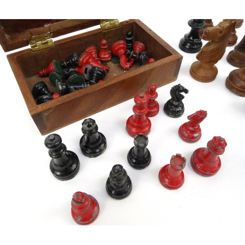 629 - Part lead chess set and a mixed wood chess set including Staunton pieces