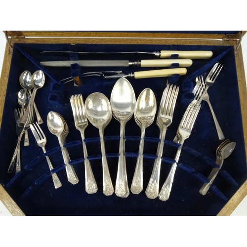 240 - Art Deco oak canteen of Sheffield silver plated cutlery with 'London Made Cabinet' plaque to the can... 