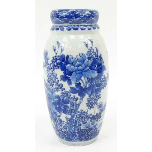 182 - Oriental porcelain blue and white vase decorated with flowers, 25cm high