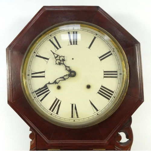 69 - Inlaid American wall clock - Jerome & Co label to the interior, approximately 83cm long