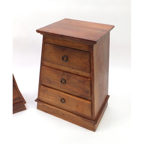 33 - Two Mexican pine three drawer bedside chests, 76cm high  x 58cm wide x 41cm deep