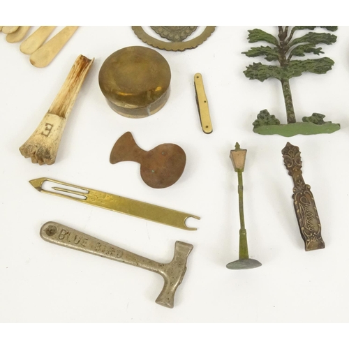 273 - Box of objects including Wedgwood bird jelly mould, GPO tinder gun, bone spoons, etc