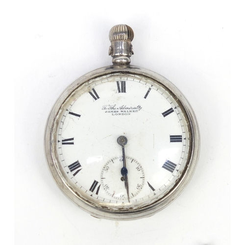517 - James Walker silver gentleman's open faced pocket watch and two silver graduated watch chains, the c... 