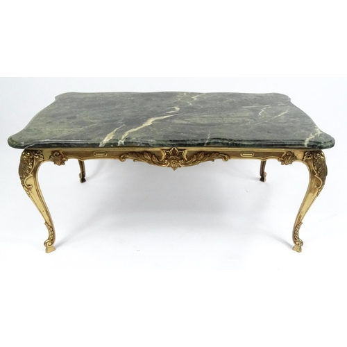 29 - Rectangular marble topped brass coffee table, the base marked 'St-Graal', 49cm high x 104cm long x 5... 