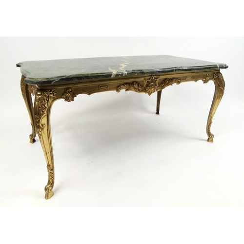 29 - Rectangular marble topped brass coffee table, the base marked 'St-Graal', 49cm high x 104cm long x 5... 
