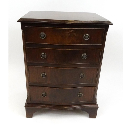 77 - Mahogany four drawer serpentine front chest, 73cm high x 52cm wide x 42cm deep