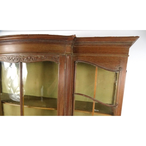 3 - Breakfront display cabinet raised on cabriole legs, 190cm high x 140cm wide x 46cm deep