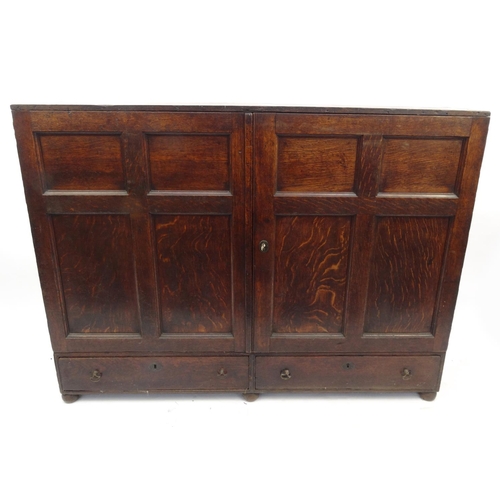 2 - Georgian oak multi draw cabinet with panelled doors, possibly originally part of a chemists shop fit... 