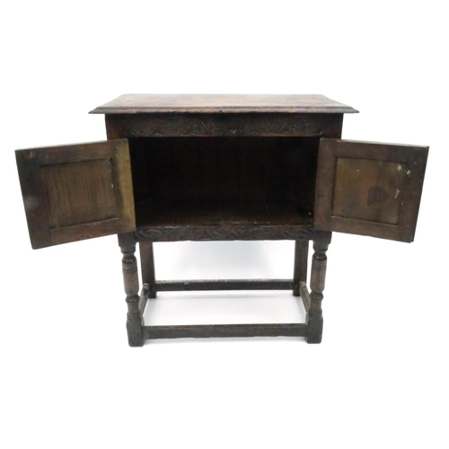 30 - Ipswich oak carved side cabinet, 73cm high x 68cm wide x 35cm deep
