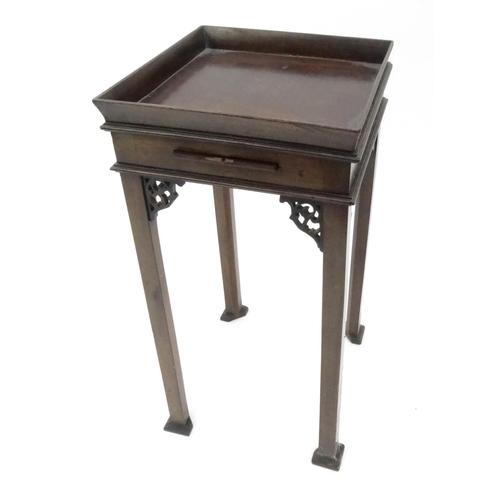 21 - Square mahogany Chippendale design kettle table, 59cm high x 29cm wide x 29cm deep