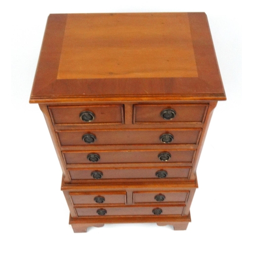 10 - Yew wood eight drawer chest of small proportions, 81cm high x 47cm wide x 32cm deep