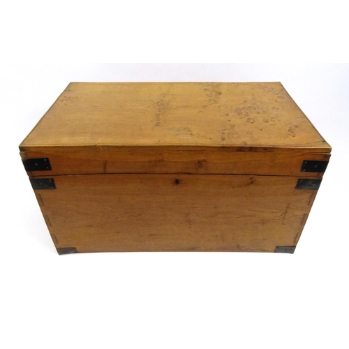 11 - Metal bound walnut travelling trunk with lift out tray, 49cm high x 91cm wide x 51cm deep
