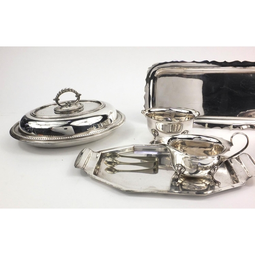 268 - Group of silver plated items including Hukin & Heath tray, entrée dish, teapot, etc