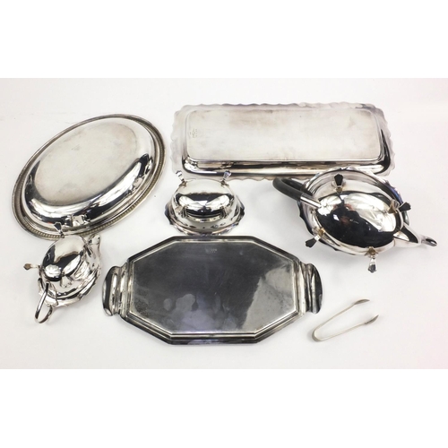 268 - Group of silver plated items including Hukin & Heath tray, entrée dish, teapot, etc