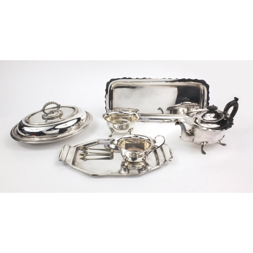 268 - Group of silver plated items including Hukin & Heath tray, entrée dish, teapot, etc