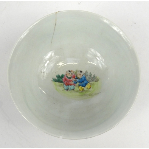 195 - Oriental Chinese porcelain bowl hand painted with children and figures, character mark to base, 17.5... 