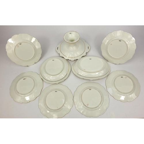 145 - Cauldon porcelain dessert service comprising tazza, six dessert plates and two side plates hand colo... 