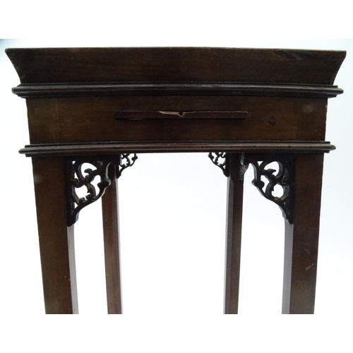 21 - Square mahogany Chippendale design kettle table, 59cm high x 29cm wide x 29cm deep