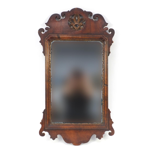 22 - Georgian mahogany mirror with shell crest, 78cm high